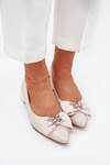 Elegant Leather Ballet Flats Women With Bow Laura Messi 2893 Beige