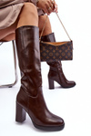 Elegant Leather Knee-High Boots on Heel Brown Felsha