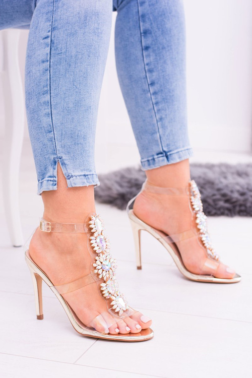 Lu Boo Gold Stiletto Zircon Sandals Serenade