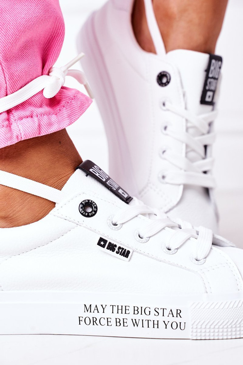 Damskie Skórzane Tenisówki Z Napisem BIG STAR EE274316 Białe