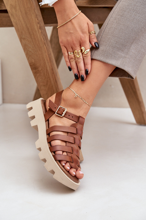 Sandały Damskie Skóra Naturalna Camel Zazoo 3695