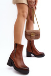 Leather Boots with Chunky Heel and Zippers Brown Lemar Littosa