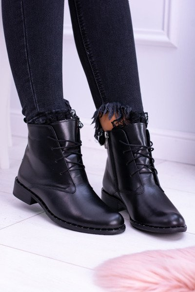 Warmed Leather Black Women's Lace-up Booties Millano