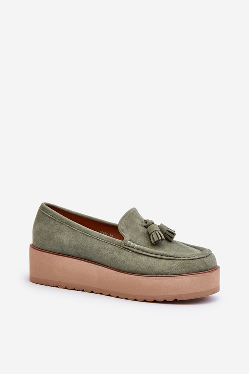 Women's Platform Moccasins with Fringes Green Mialani