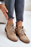 Zazoo 2959 Suede Oxford Shoes Lace-Up Flat Heel Beige