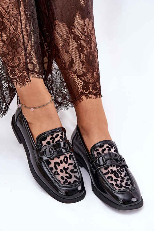 Leather Patent Moccasins With Mesh Black Vinceza 31931
