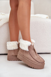 Women's Snow Boots On Platform With Fur And Zipper Dark Beige Filiala
