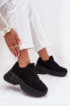 Damskie Sneakersy Masywna Platforma Cyrkonie I Futerko Czarne Zarika