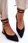 Women's Suede Lace-up Ballet Flats Black Lilly Ann