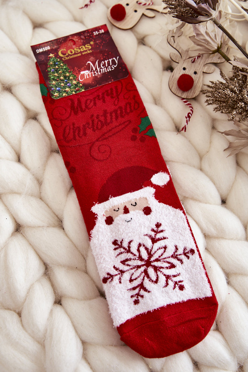Women's Christmas Socks Santa Claus With Snowflake Cosas Red