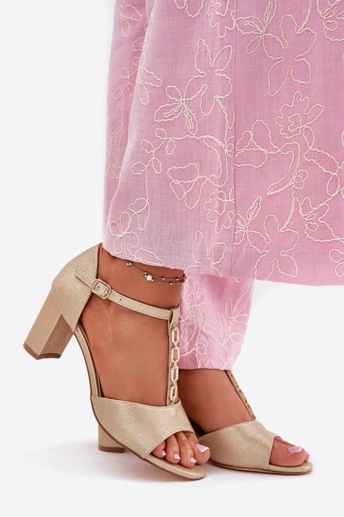 Women's Sandals On A Heel With A Decorative Strap Eco Leather Gold Triavera