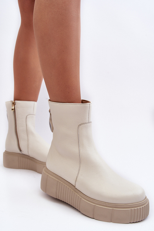 Botki Damskie Skóra Platforma Jasnobeżowe Lemar Jenefer 60369
