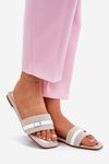 Flat Ladies Slippers With Strap And Buckle Beige-White Zilina