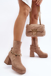Women's Ankle Boots with Chunky Heel and Chain Beige Tiselo