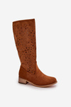 Women's Low Heel Cutout Boots in Faux Suede with Zip Closure Camel Orchides