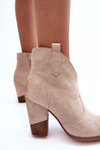 Suede Cowboy Boots On Heel Light Beige Tanner