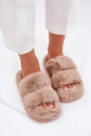 Womens Fur Slippers On Platform Khaki Talfedi