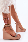 Fashionable Leather Wedge Sandals Nude Arwen