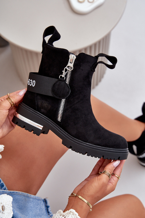 Women's warm boots with a zipper Black Calvaro