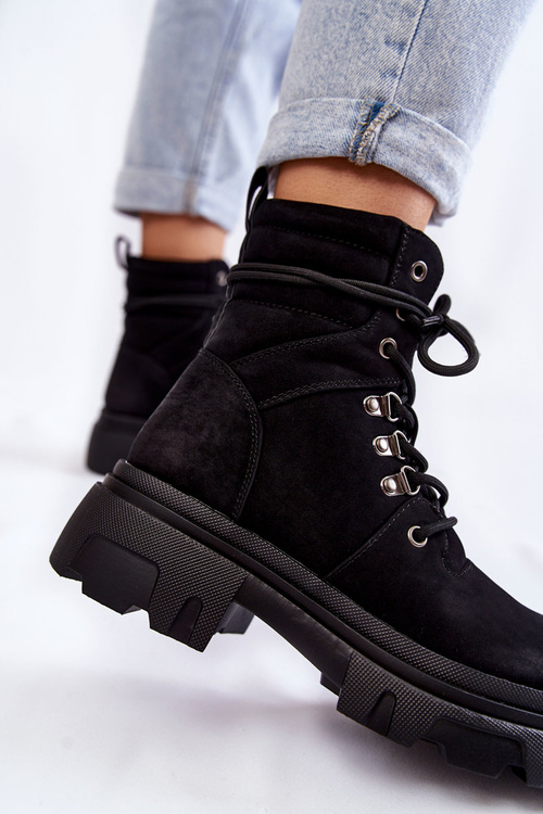 Botki Skóra Ocieplane Sznurowane Czarne Merisha