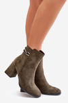 Warm Women's Ankle Boots on Heel Eco Suede Dark Green Saivia