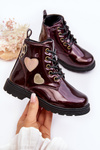Burgundy patent leather boots with decorations for children Adete