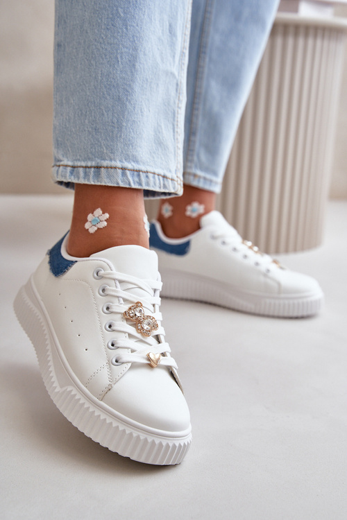 Low Sneakers Made Of Eco Leather With Pins White-Blue Cillione