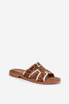 Leather Flat Slippers With Panther Print Zazoo 40383 Brown
