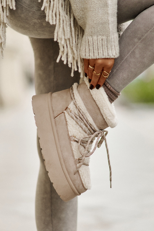 Platform Snow Boots With Lacing Light Beige Izathiel