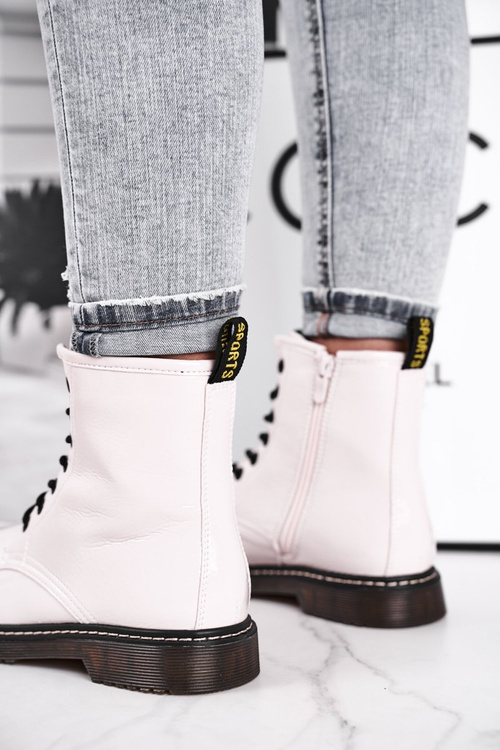 Botki Damskie Lakierowane Trapery Glany Białe Marita