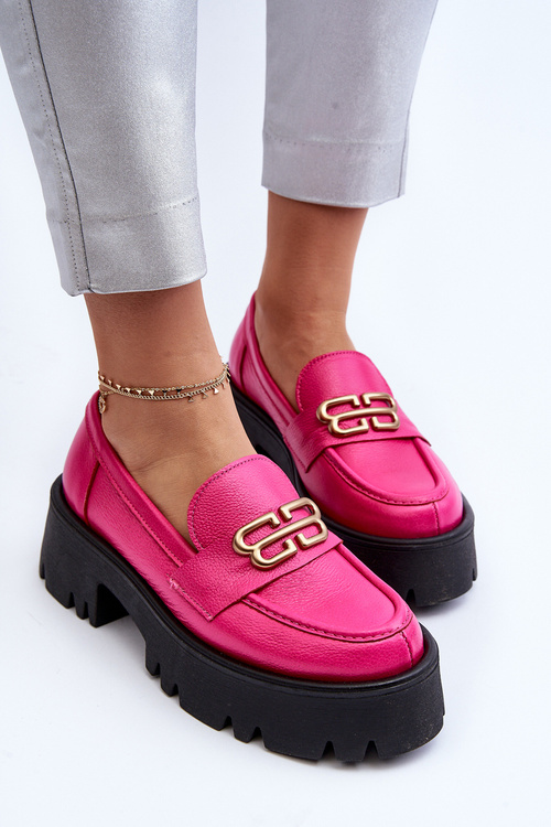 Loafersy Damskie Masywne Skóra Naturalna Fuksja Zazoo 20164