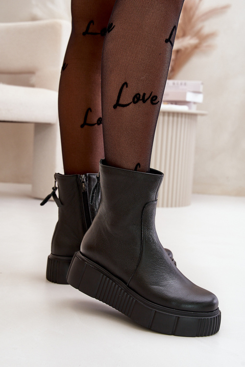 Zazoo 60369 Women's Leather Ankle Boots On Platform Black