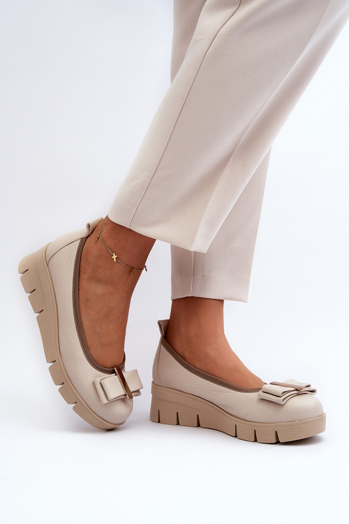 Leather Platform Ballet Flats with Cream Decoration Lewski 3384