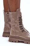 Women's Glossy Lace-Up Ankle Boots Dark Beige SBarski MR870-72