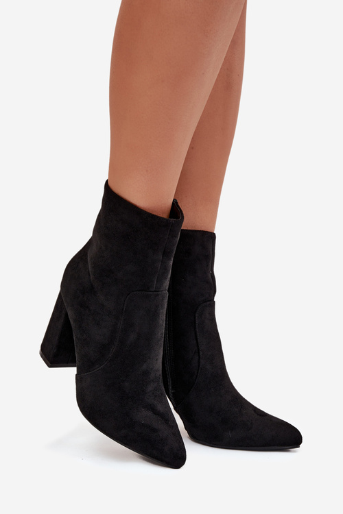 Insulated women's ankle boots with heel made of eco suede black Pralina