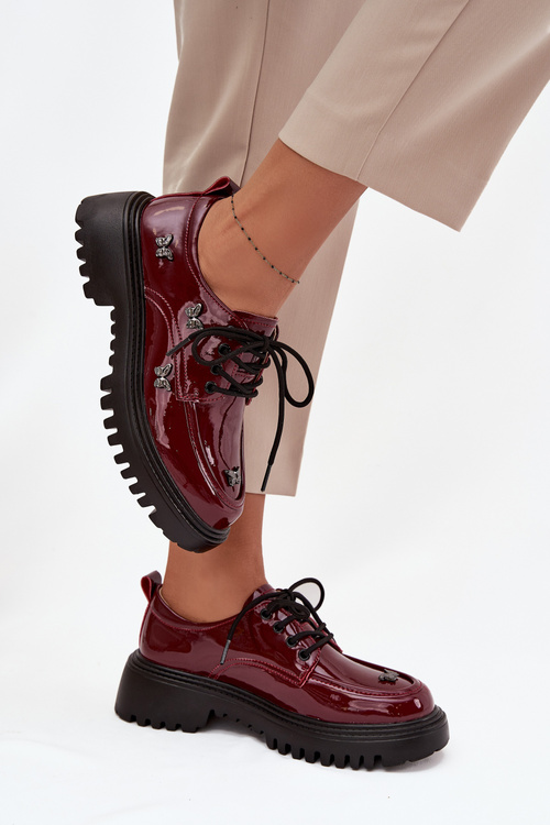 Patent Leather Leather Women's Loafers with Buckles Artiker 57C0336 Burgundy