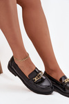 Lacquered Women's Loafers With Gold Decoration S Bar ski HY52 539 Black