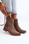 Zazoo 3329 Suede Cowboy Ankle Boots Low Heel Dark Beige