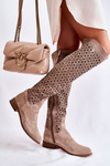 Openwork Suede High Boots Dark beige Pointe