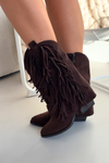 Women's Cowboy Boots With Fringes On Heel Chocolate Gralina