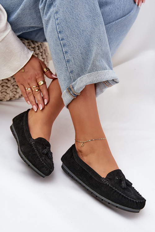 Women's Flat Classic Suede Moccasins S.Barski LR51-548 Black