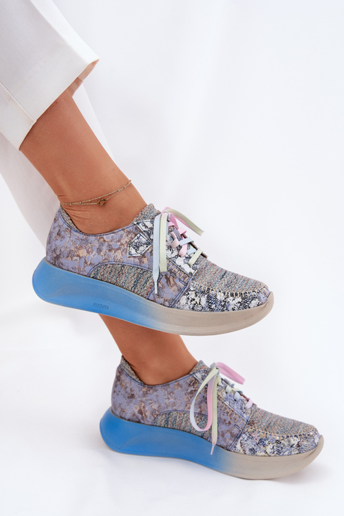Women's Leather Sneakers Loafers On Platform Maciejka 06776A-06 Blue