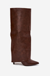 Insulated Stiletto Boots With Folded Shaft Chocolate Tamonia