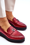Women's Low Wedge Leather Loafers Red Synthia