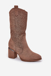 Perforated Cowboy Boots To Mid Calf S.Barski HY51-238 Brown