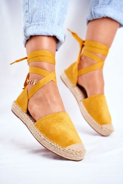 Espadryle Damskie Wiązane Lniane Żółte Bonjour