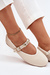 Women's Ballet Flats With Strap And Golden Studs Beige Firicene