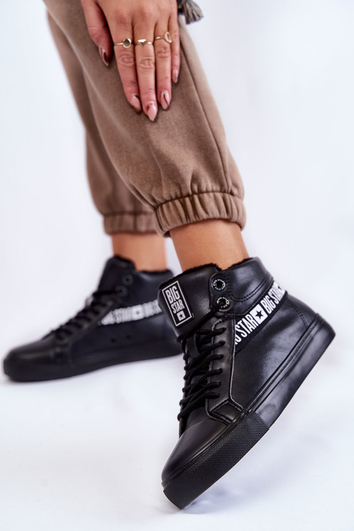 Damskie Wysokie Ocieplane Skórzane Trampki Big Star EE274355 Czarne