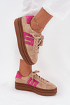 Women's Platform Sneakers Made Of Natural Suede Beige-Pink Eldira