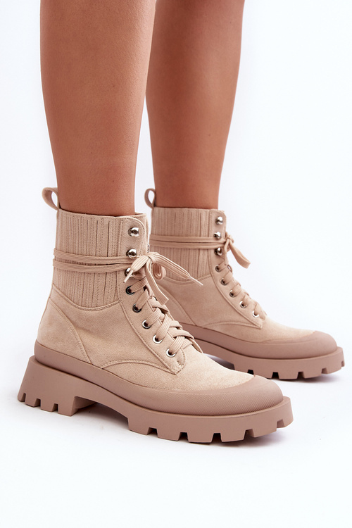 Women's Lace-up Trapper Boots Beige Gordts